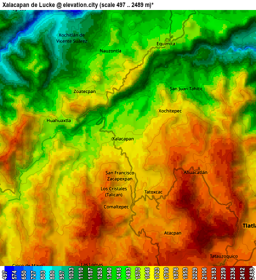 Zoom OUT 2x Xalacapan de Lucke, Mexico elevation map