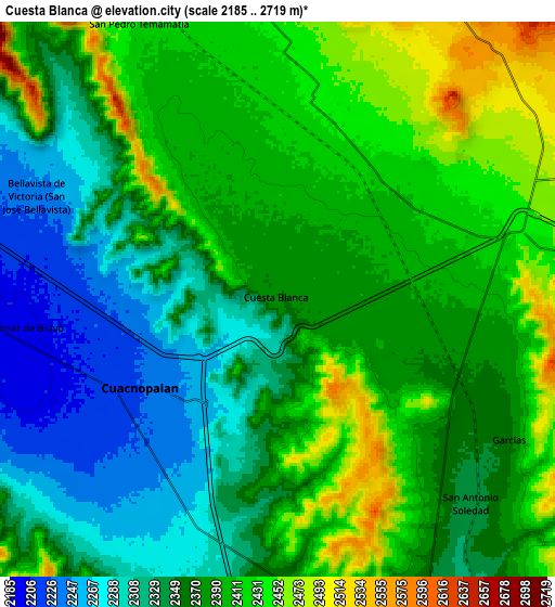 Zoom OUT 2x Cuesta Blanca, Mexico elevation map