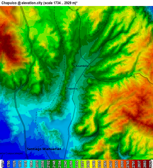 Zoom OUT 2x Chapulco, Mexico elevation map