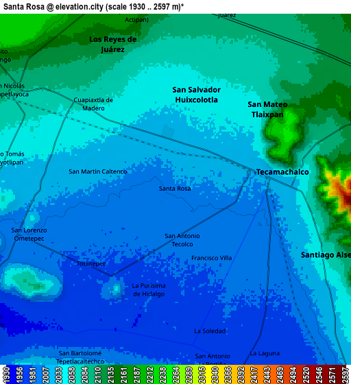 Zoom OUT 2x Santa Rosa, Mexico elevation map