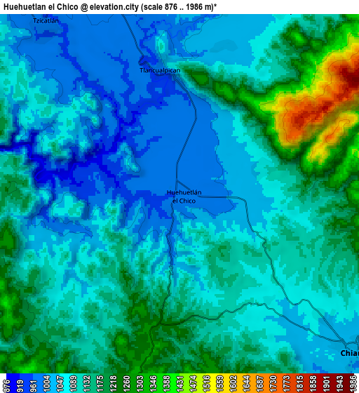 Zoom OUT 2x Huehuetlan el Chico, Mexico elevation map