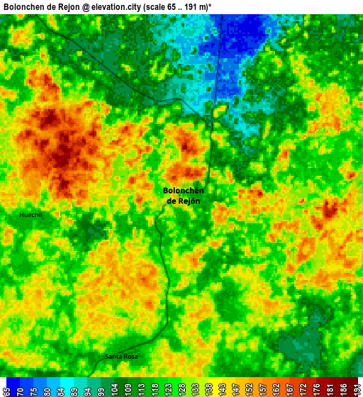 Zoom OUT 2x Bolonchén de Rejón, Mexico elevation map