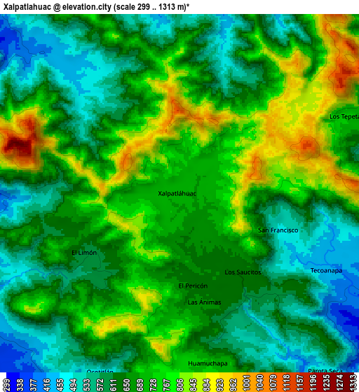 Zoom OUT 2x Xalpatláhuac, Mexico elevation map