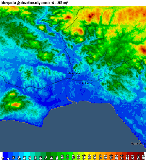 Zoom OUT 2x Marquelia, Mexico elevation map