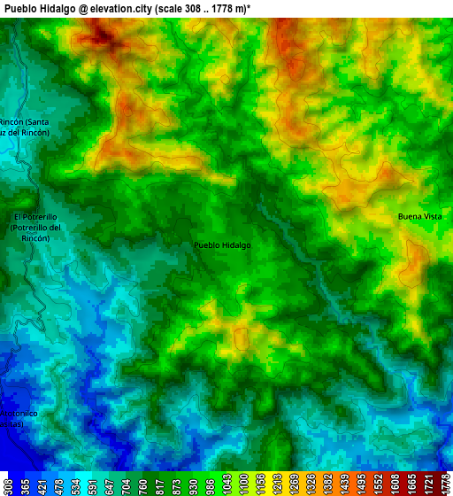 Zoom OUT 2x Pueblo Hidalgo, Mexico elevation map