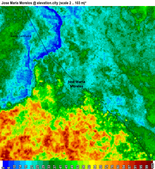 Zoom OUT 2x José María Morelos, Mexico elevation map