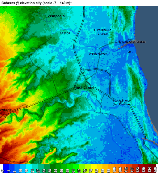 Zoom OUT 2x Cabezas, Mexico elevation map