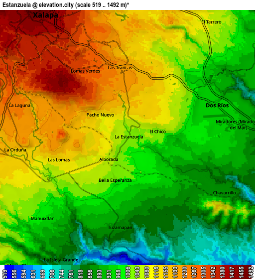 Zoom OUT 2x Estanzuela, Mexico elevation map