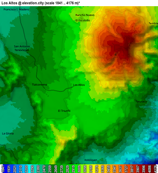 Zoom OUT 2x Los Altos, Mexico elevation map