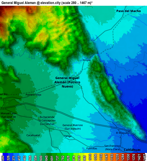 Zoom OUT 2x General Miguel Alemán, Mexico elevation map