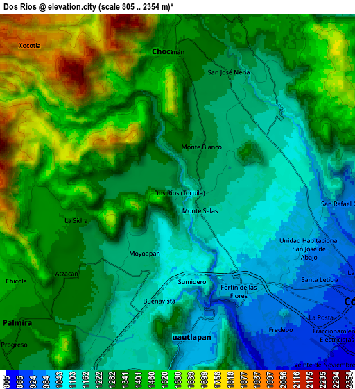 Zoom OUT 2x Dos Ríos, Mexico elevation map