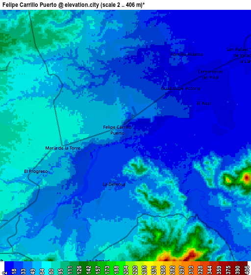 Zoom OUT 2x Felipe Carrillo Puerto, Mexico elevation map