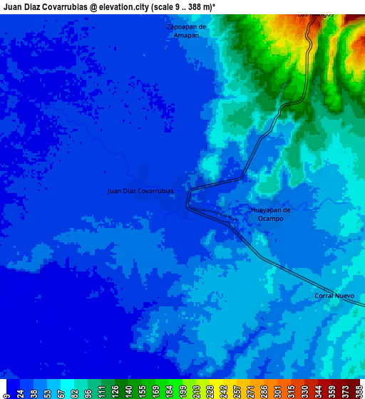 Zoom OUT 2x Juan Díaz Covarrubias, Mexico elevation map