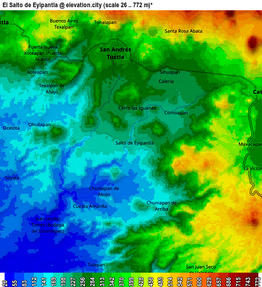 Zoom OUT 2x El Salto de Eyipantla, Mexico elevation map