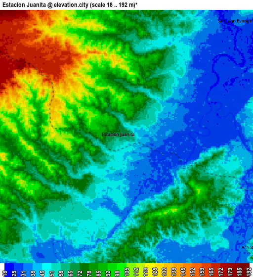 Zoom OUT 2x Estación Juanita, Mexico elevation map