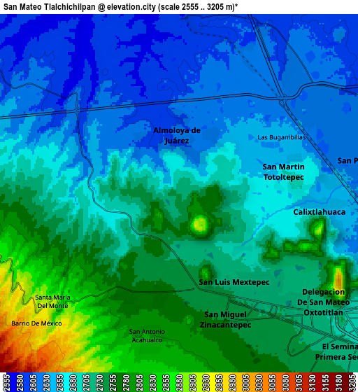 Zoom OUT 2x San Mateo Tlalchichilpan, Mexico elevation map