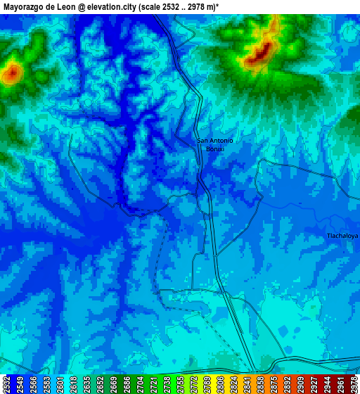 Zoom OUT 2x Mayorazgo de León, Mexico elevation map