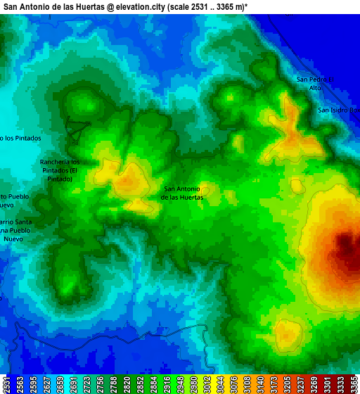 Zoom OUT 2x San Antonio de las Huertas, Mexico elevation map