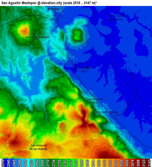 Zoom OUT 2x San Agustín Mextepec, Mexico elevation map