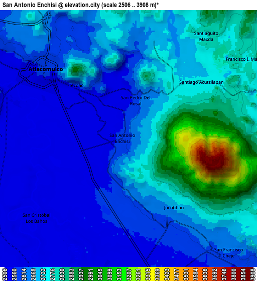 Zoom OUT 2x San Antonio Enchisi, Mexico elevation map