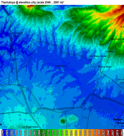 Zoom OUT 2x Tlachaloya, Mexico elevation map