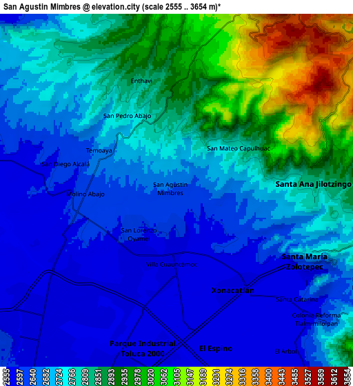 Zoom OUT 2x San Agustín Mimbres, Mexico elevation map