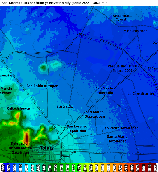 Zoom OUT 2x San Andrés Cuexcontitlán, Mexico elevation map