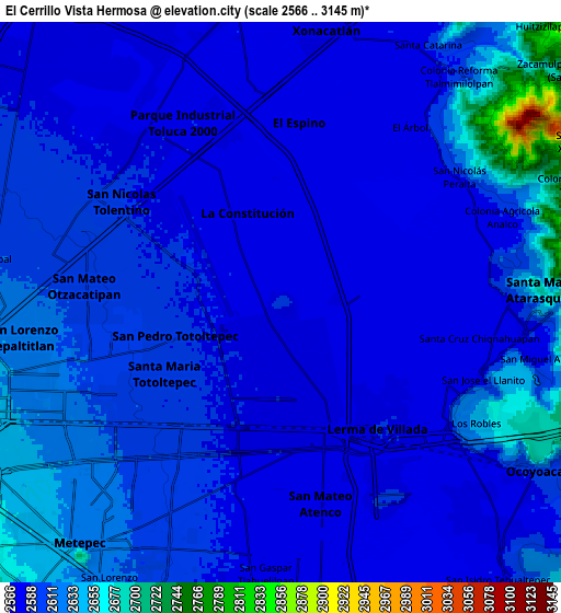 Zoom OUT 2x El Cerrillo Vista Hermosa, Mexico elevation map