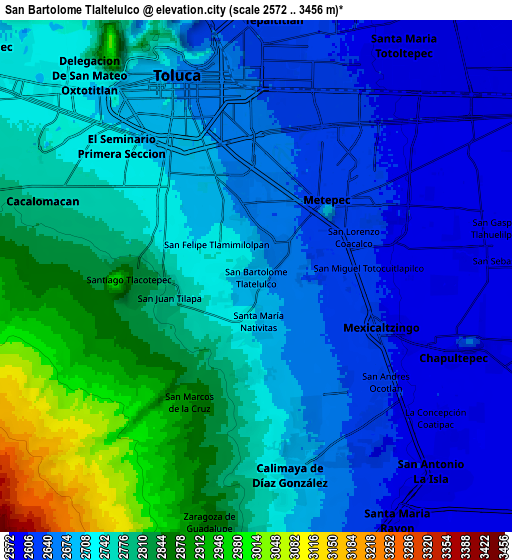 Zoom OUT 2x San Bartolomé Tlaltelulco, Mexico elevation map