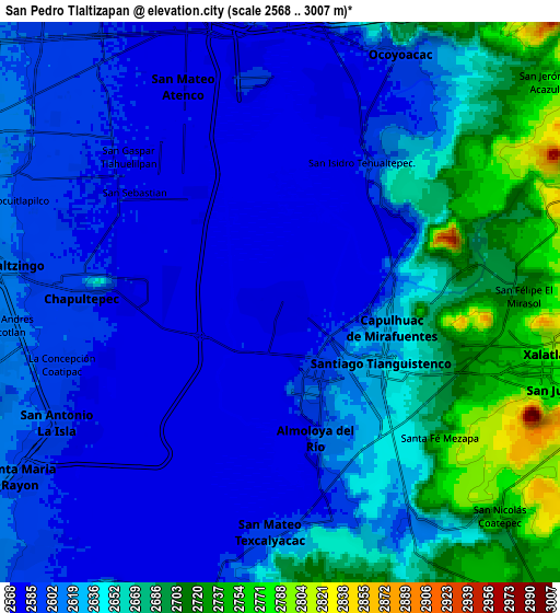 Zoom OUT 2x San Pedro Tlaltizapan, Mexico elevation map