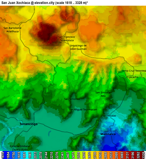 Zoom OUT 2x San Juan Xochiaca, Mexico elevation map