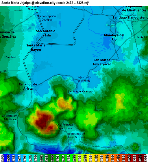 Zoom OUT 2x Santa María Jajalpa, Mexico elevation map