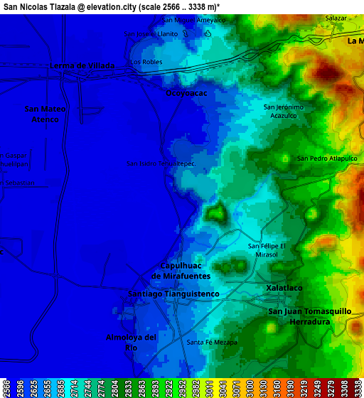 Zoom OUT 2x San Nicolás Tlazala, Mexico elevation map