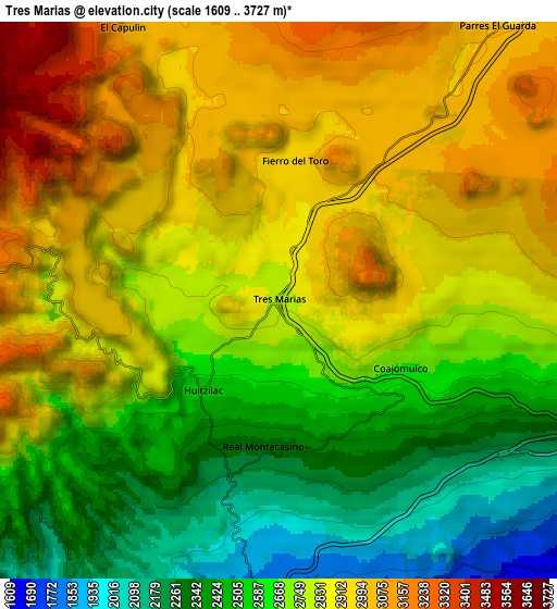 Zoom OUT 2x Tres Marías, Mexico elevation map