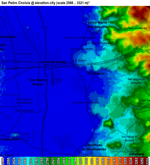 Zoom OUT 2x San Pedro Cholula, Mexico elevation map