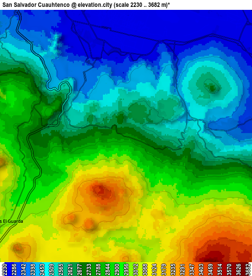 Zoom OUT 2x San Salvador Cuauhtenco, Mexico elevation map