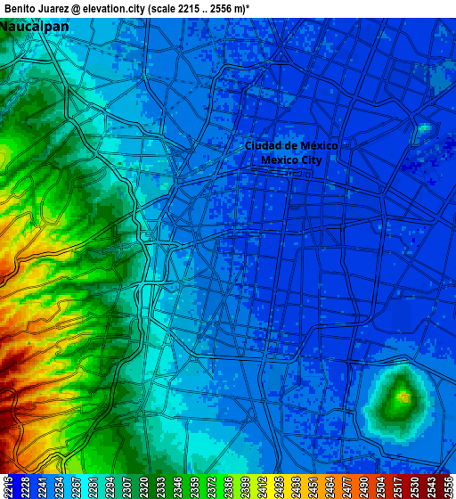 Zoom OUT 2x Benito Juarez, Mexico elevation map