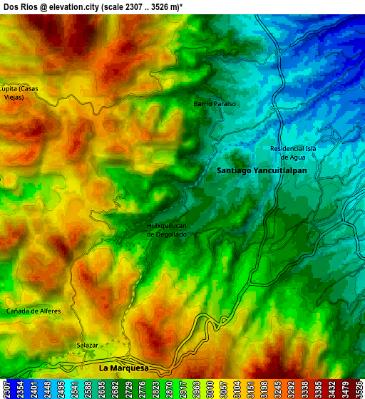Zoom OUT 2x Dos Ríos, Mexico elevation map
