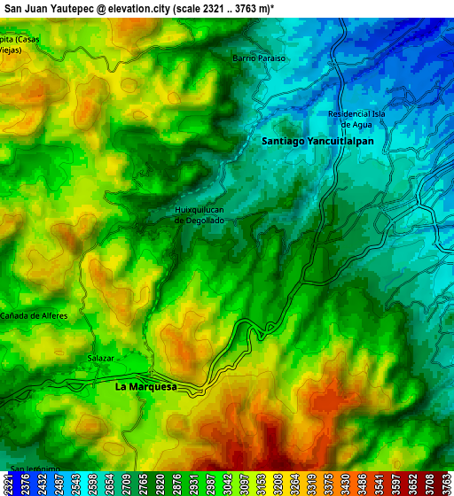 Zoom OUT 2x San Juan Yautepec, Mexico elevation map