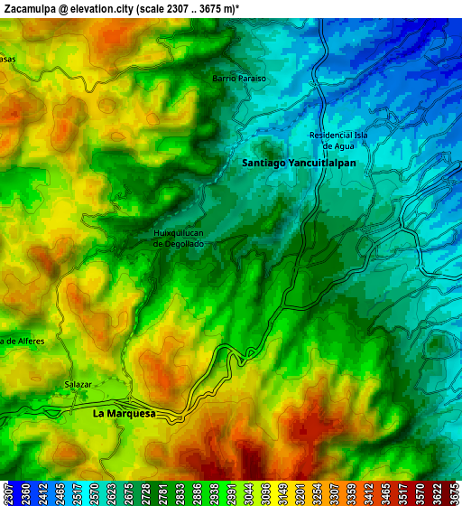 Zoom OUT 2x Zacamulpa, Mexico elevation map