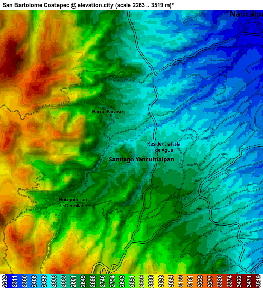 Zoom OUT 2x San Bartolomé Coatepec, Mexico elevation map