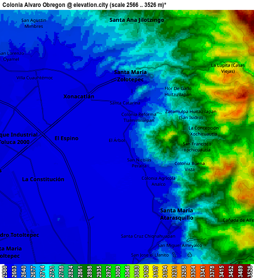 Zoom OUT 2x Colonia Álvaro Obregón, Mexico elevation map