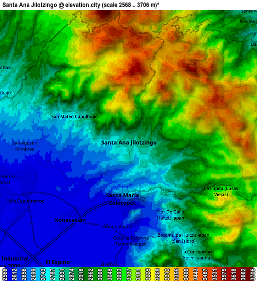 Zoom OUT 2x Santa Ana Jilotzingo, Mexico elevation map