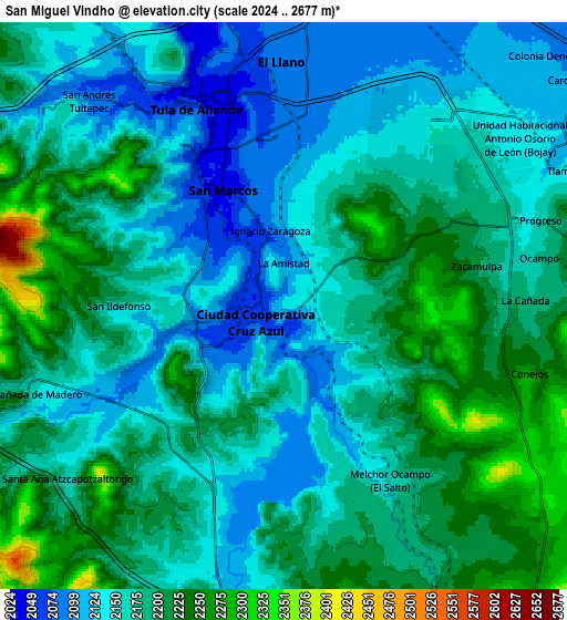 Zoom OUT 2x San Miguel Vindho, Mexico elevation map