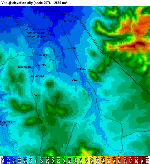 Zoom OUT 2x Vito, Mexico elevation map