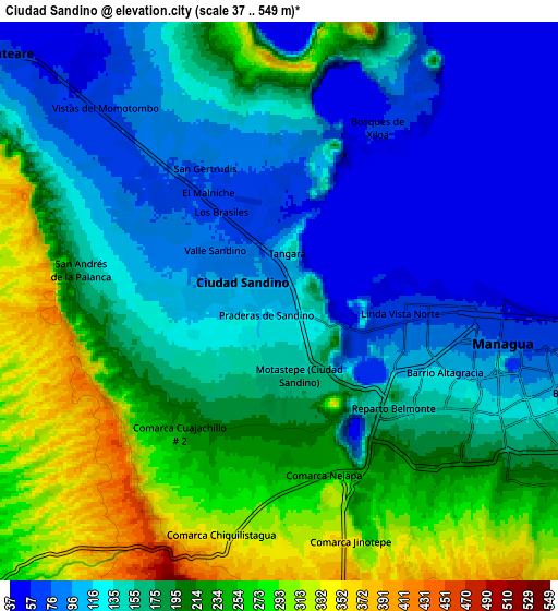 Zoom OUT 2x Ciudad Sandino, Nicaragua elevation map