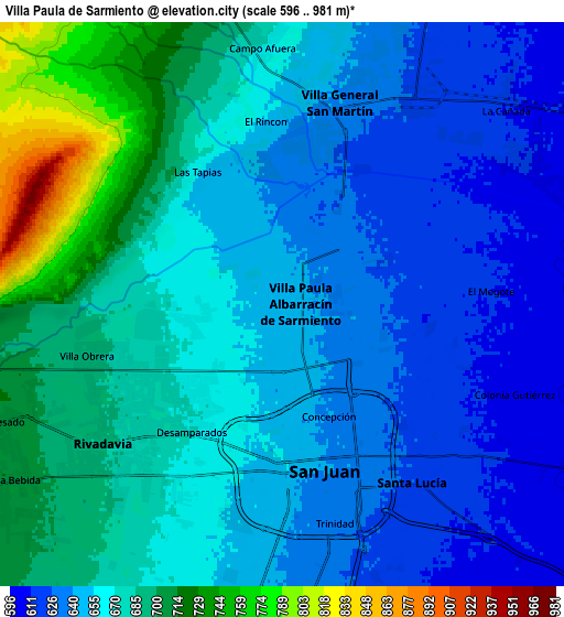 Zoom OUT 2x Villa Paula de Sarmiento, Argentina elevation map