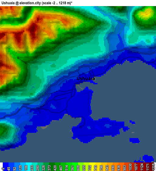 Zoom OUT 2x Ushuaia, Argentina elevation map
