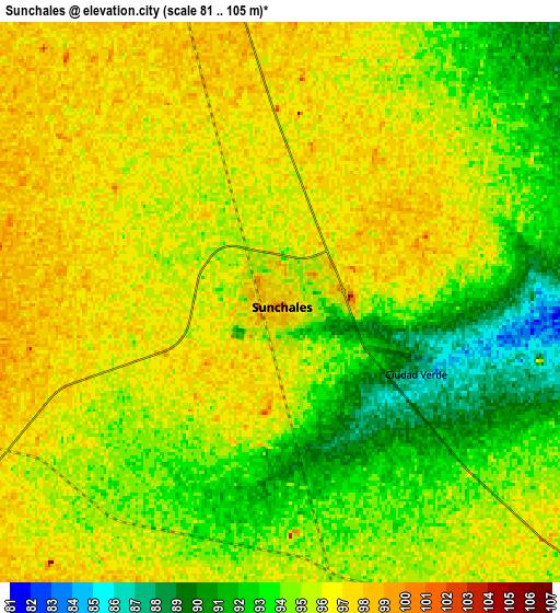 Zoom OUT 2x Sunchales, Argentina elevation map