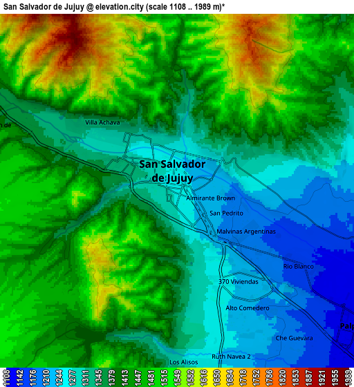 Zoom OUT 2x San Salvador de Jujuy, Argentina elevation map